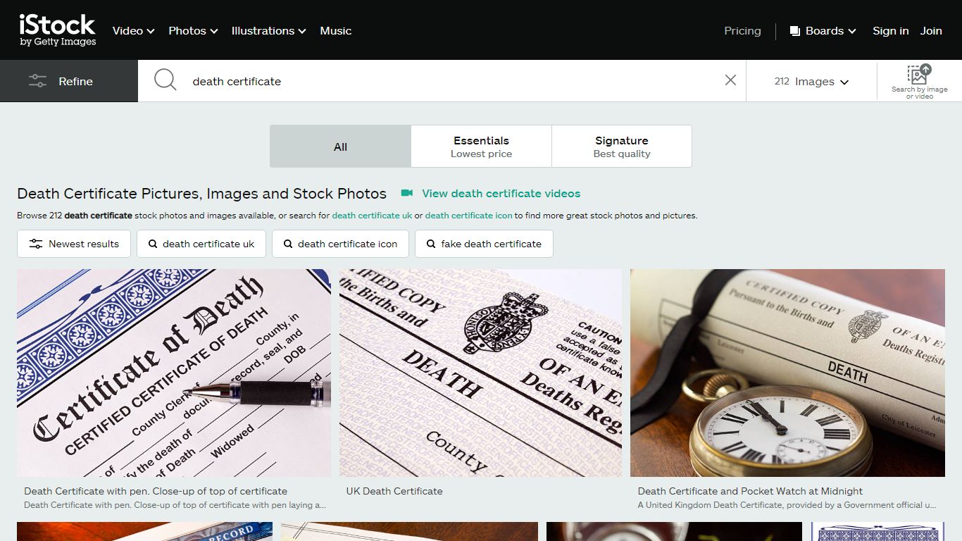 Death Certificate Pictures, Images and Stock Photos